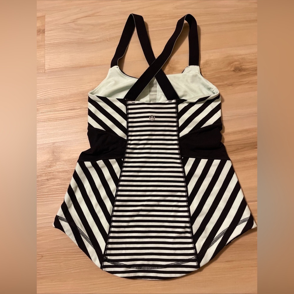 Lululemon womens 4 Work it out Tank Top Black Mint green criss cross strap - Picture 2 of 9